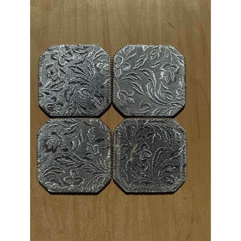 Set Of 4 Vintage Coasters 2 Sides Gold And Sliver
